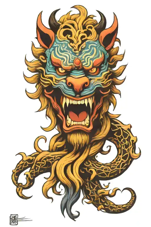 lion demon mask tattoo design idea