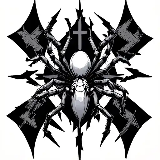 spider and cross and bolt striking blackwork tattoo tattoo design idea