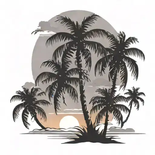 Coconut tree with couple sunset sky tattoo design idea