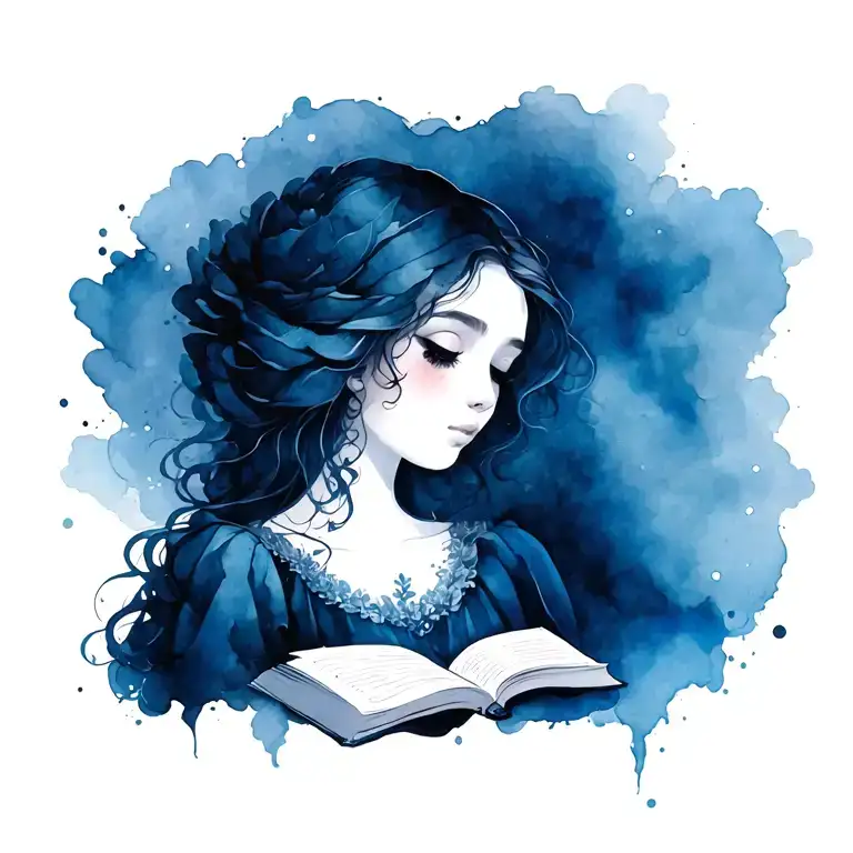 a bookish (Dark romance/ Romantasy) tattoo featuring the favourite colour as blue and it has a gentle curve tattoo design idea