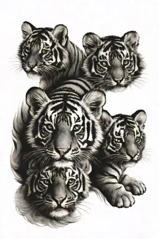 3 tiger cub faces merged together tattoo design idea