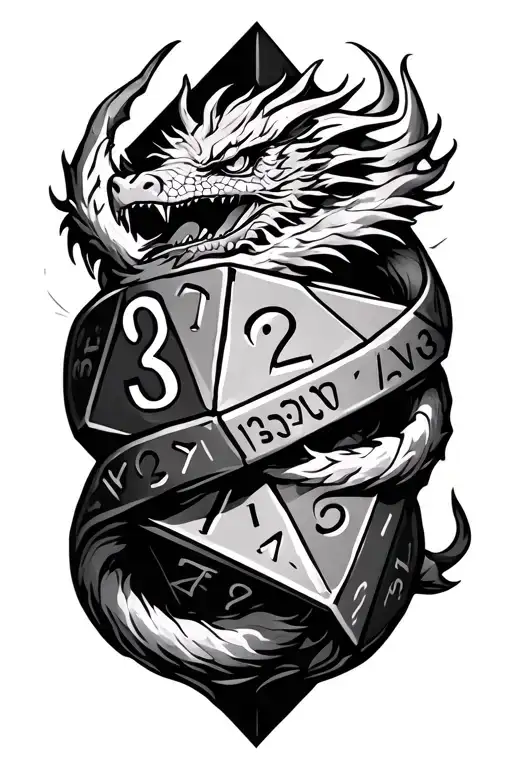 D20 with accurate numbers and dragon wrapped round it tattoo design idea