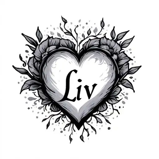 name of child Liv connected with a heart tattoo design idea