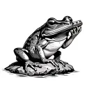 frog on a rock playing harmonica tattoo design idea