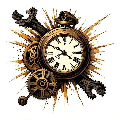 exploding clock gears with time and Grimmreaper tattoo design idea