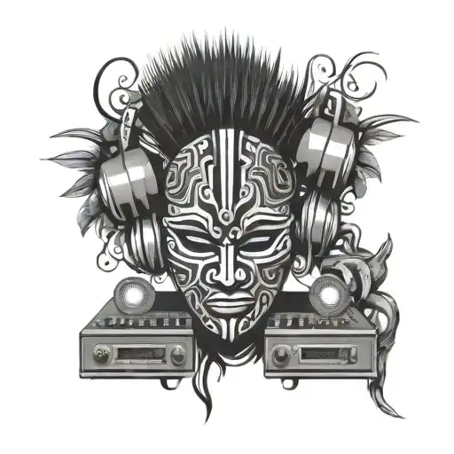 african mask dj controller tattoo design idea