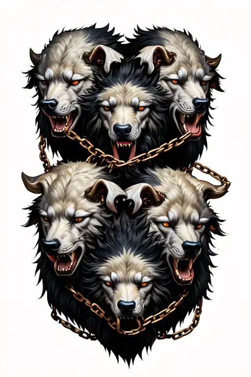 Cerberus with three heads in chains tattoo design idea