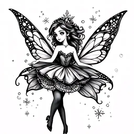 sugarplum fairy with sparkles around it girly fineline tattoo design idea
