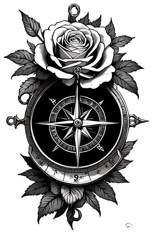 compass nautical roses tattoo design idea
