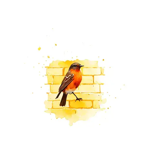yellow brick wall with a robin  tattoo design idea