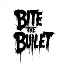 dark abstract, expressive blackwork, raw brush strokes saying bite the bullet tattoo design idea