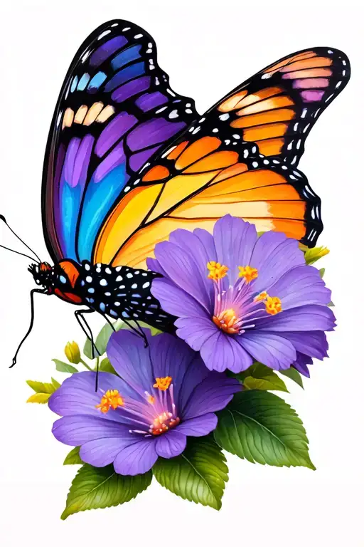 butterfly with violet flower tattoo design idea