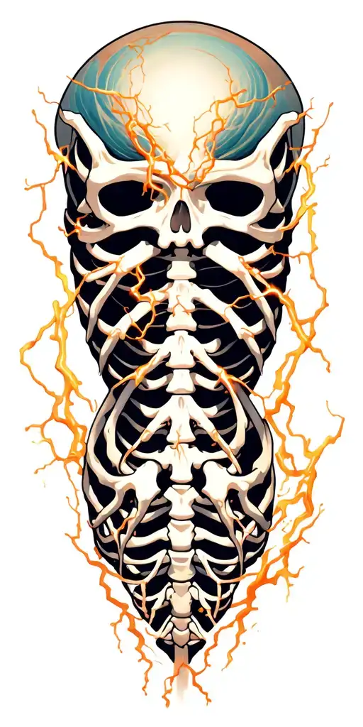 an abstract design of electrical currents flowing to human bone forming tattoo design idea