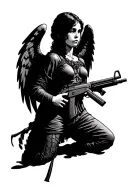 Angel Holding AK 47 tattoo design idea