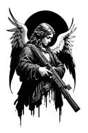 Angel Holding AK 47 tattoo design idea