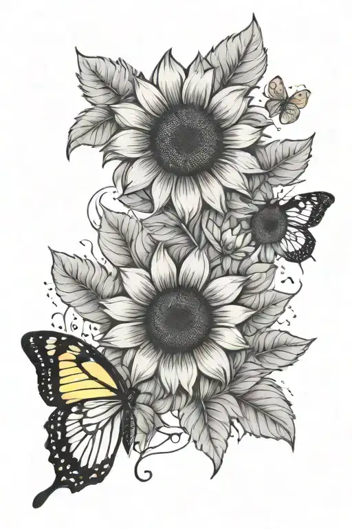 dog paw print,  sunflower and yellow butterfly  tattoo design idea