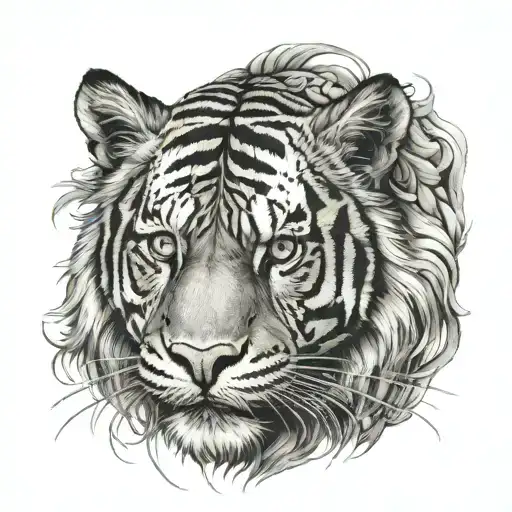 Polynesian mythical tiger tattoo feral look facing front tattoo design idea