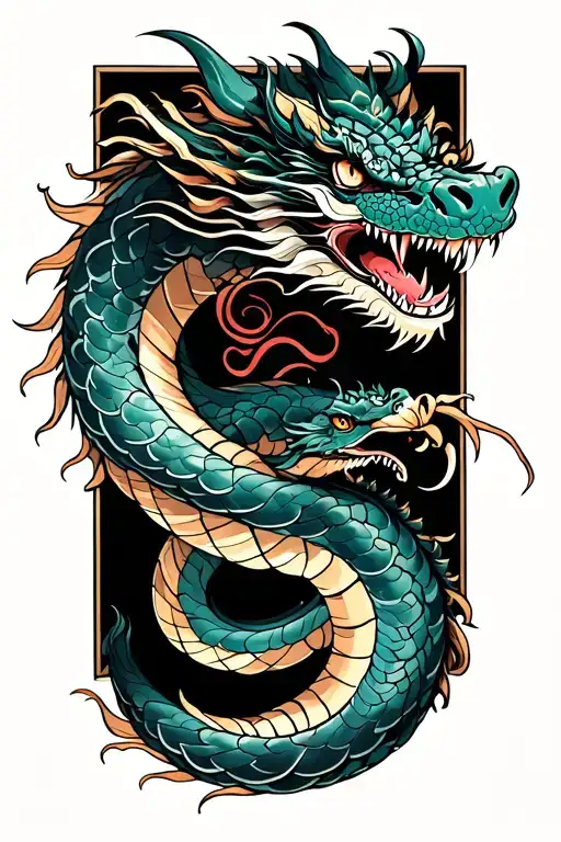 dragon and snake wrapped tattoo design idea