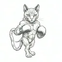 A cat boxer stands in a fighter's stance wearing boxing gloves  tattoo design idea