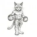 A cat boxer stands in a fighter's stance wearing boxing gloves  tattoo design idea