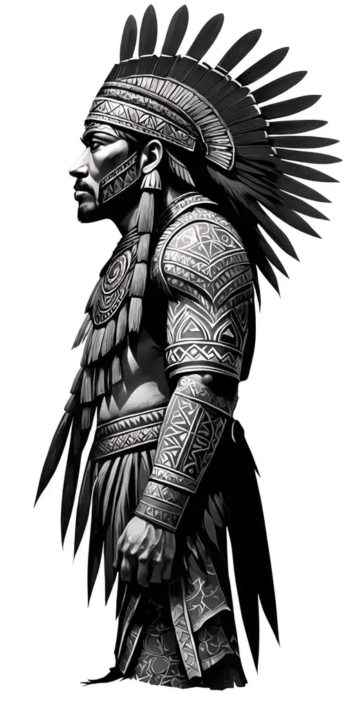 Purepecha warrior with geometric pattern inspired tattoo design idea