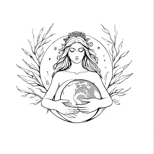 Virgo Goddess holding the earth tattoo design idea