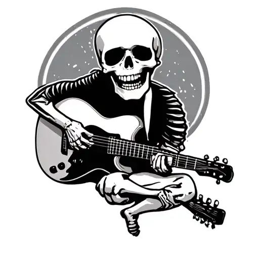 skeleton playing guitar tattoo design idea