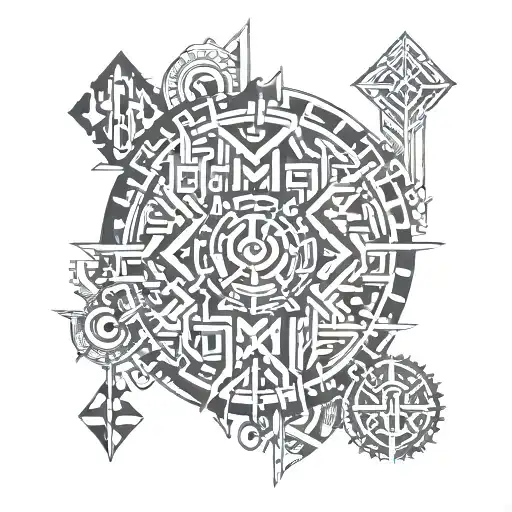 inca cicrle+ viking runes engraved tattoo design idea