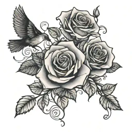 roses vines and birds flying tattoo design idea