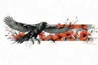 Raven Flying With Poppies tattoo design idea