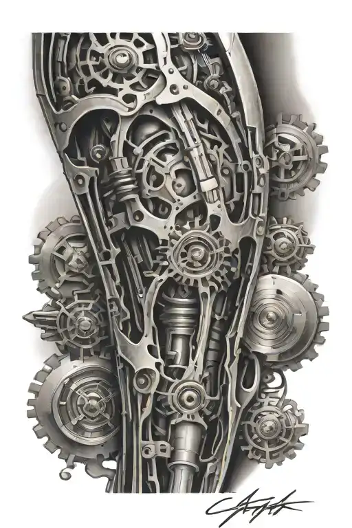 biomechanical leg sleeve tattoo design idea