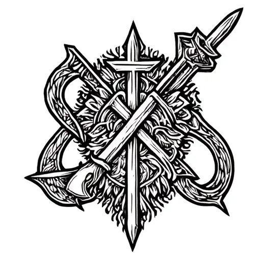 Combine symbols of Tyr's bravery and justice in a minimalist design tattoo design idea