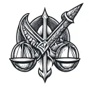Combine symbols of Tyr's bravery and justice in a minimalist design tattoo design idea