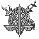 Combine symbols of Tyr's bravery and justice in a minimalist design tattoo design idea