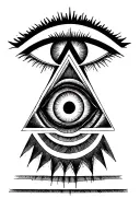 third eye encircled with a horizontally hashed circle in the middle of a triangle made of horricontal hashes  tattoo design idea