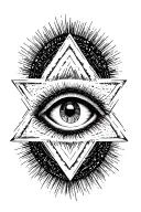 third eye encircled with a horizontally hashed circle in the middle of a triangle made of horricontal hashes  tattoo design idea