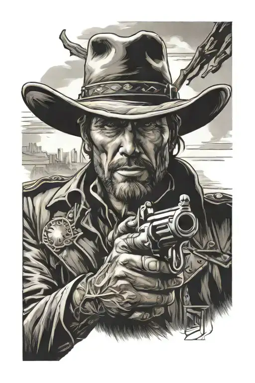 western outlaw gunslinger tattoo design idea