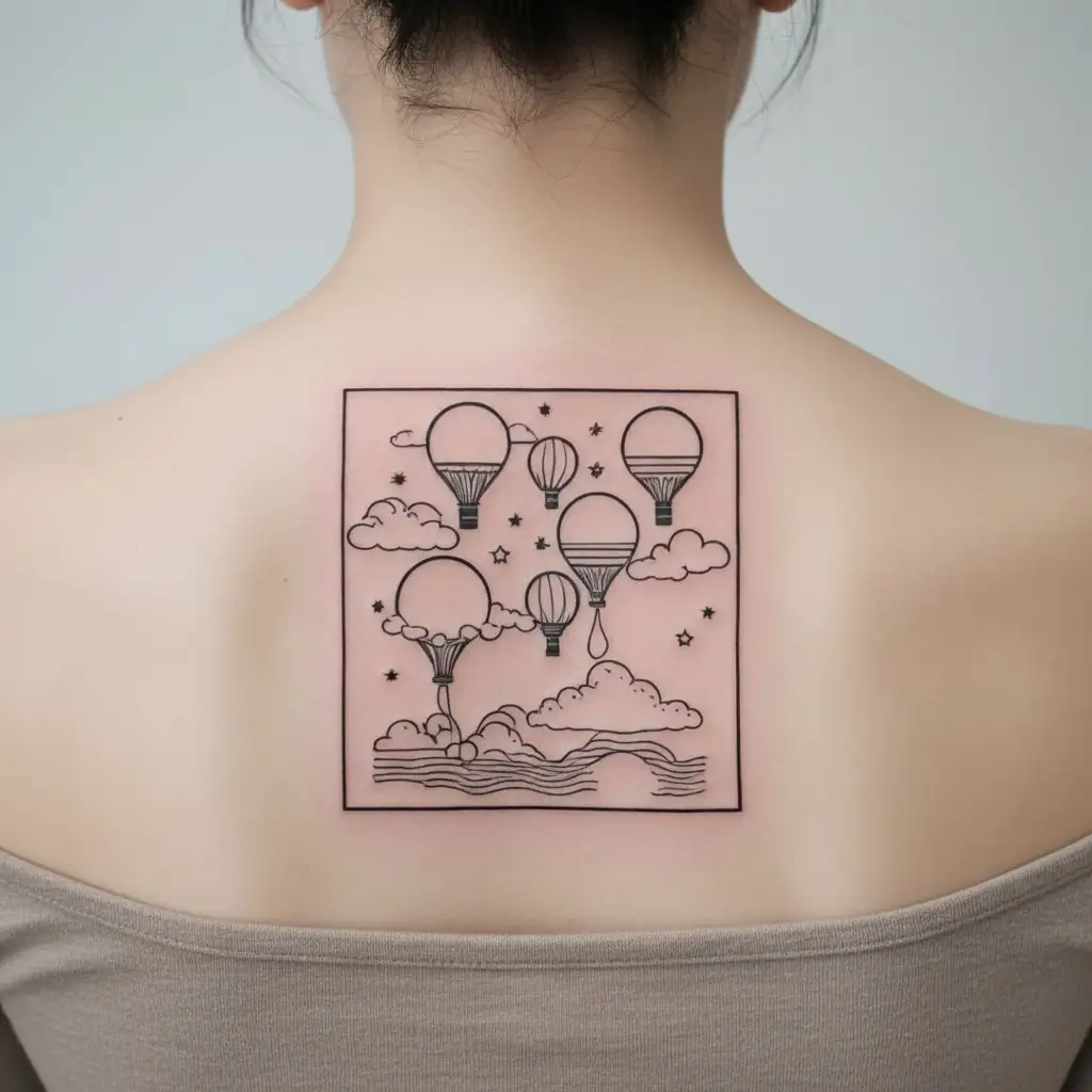 Balloons spelling out the names of each grandkid in the clouds tattoo design idea