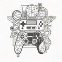 A geometric design combining elements of video game controllers, basketball hoops, and HVAC engineering tools tattoo design idea