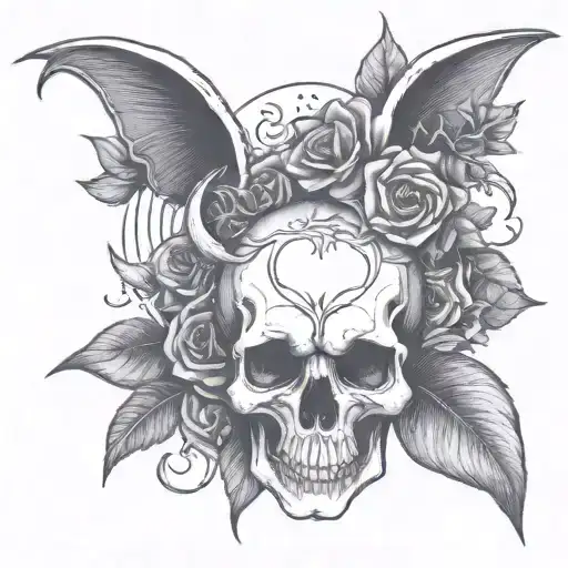 devil angel moon flower tattoo design idea