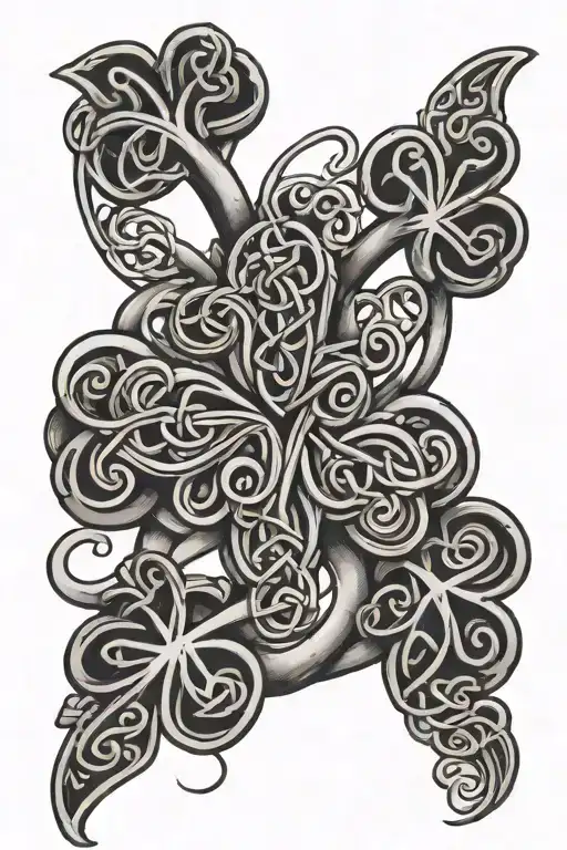 A Celtic knot design incorporating pipes and clovers tattoo design idea