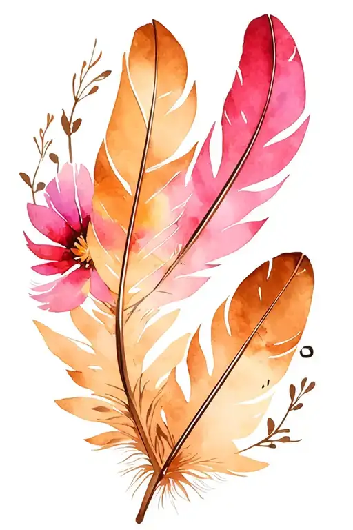 feathers flowers clock face tattoo design idea