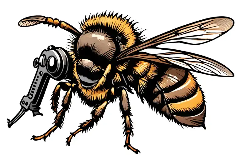 bee tattoo with stinger as a machine gun tattoo design idea