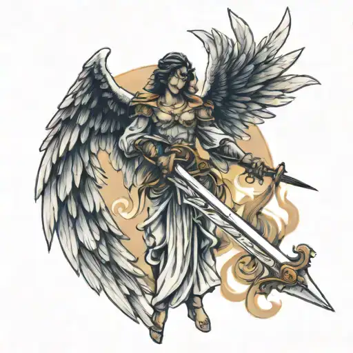 angel wings with sword tattoo design idea