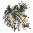 angel wings with sword tattoo design idea