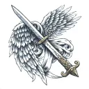 angel wings with sword tattoo design idea