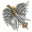 angel wings with sword tattoo design idea