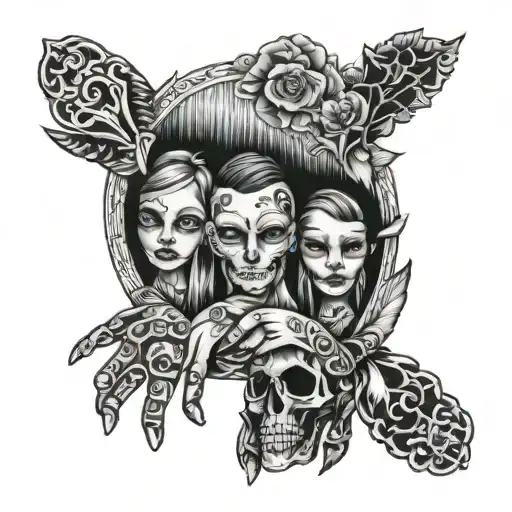 family holding hands tattoo design idea
