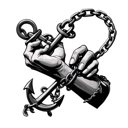 Hands wrapped in chain holding a anchor connected tattoo design idea