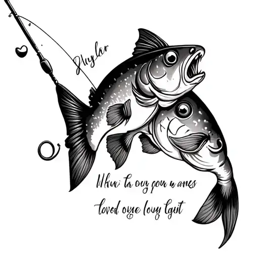 I want a tattoo that has a cute saying to represent loved ones that passed and the tattoo to have an image of a fishing  tattoo design idea